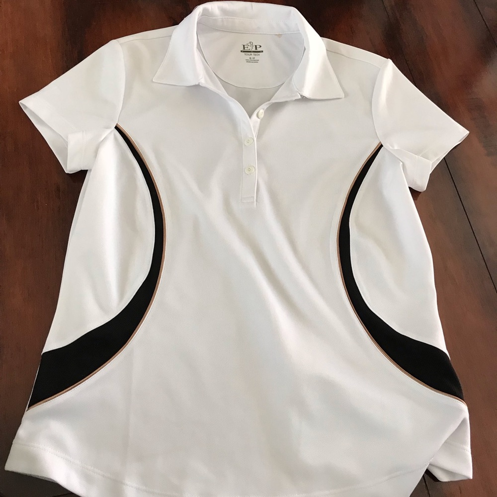 White golf shirt. Tour tech EP Pro. size: small